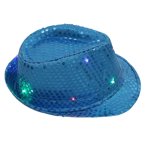Gkeoshab LED Sequin Glow Jazz Hat Performance Props Flash Cowboy Hat One Size Sky Blue