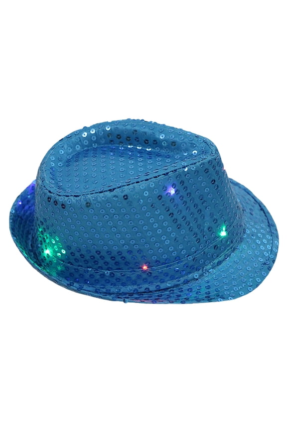 Gkeoshab LED Sequin Glow Jazz Hat Performance Props Flash Cowboy Hat One Size Sky Blue