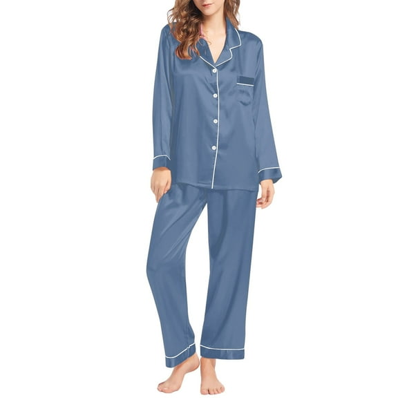 Gkeoshab Satin Pajamas Couple's pajamas Women's Long Sleeve Sleepwear Soft Button Down Loungewear Silk Pjs Set with Pockets