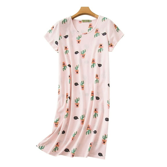 Guanyst Women's Cotton Nightgown Sleepwear Short Sleeves Nightshirt Casual Print Sleepdress Loose Comfy Pajama