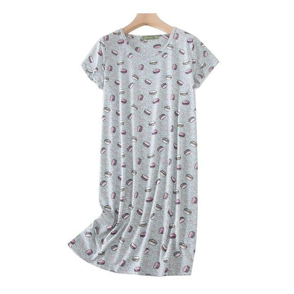 Guanyst Women's Cotton Nightgown Sleepwear Short Sleeves Nightshirt Casual Print Sleepdress Loose Comfy Pajama