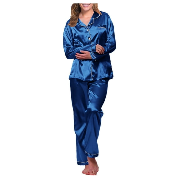 Guanyst Women's Nightgown Long Pajama Nightwear Silk Satin Womens Pajama Sets Button Down Sleepwear Loungewear M~5XL