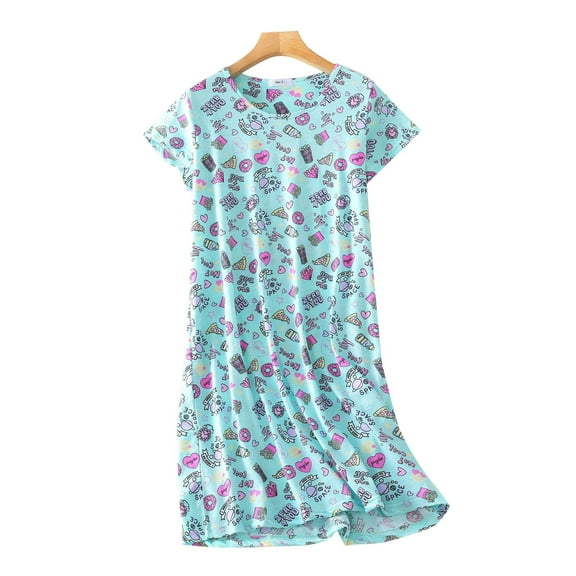 Guanyst Women's Nightgown Women's Plus Size Cute Home Clothes Knitted Cotton Sweet And Short Sleeved Round Neck Pajamas