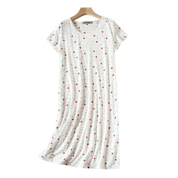 Guanyst Women's Nightgown Women's Plus Size Cute Home Clothes Knitted Cotton Sweet And Short Sleeved Round Neck Pajamas