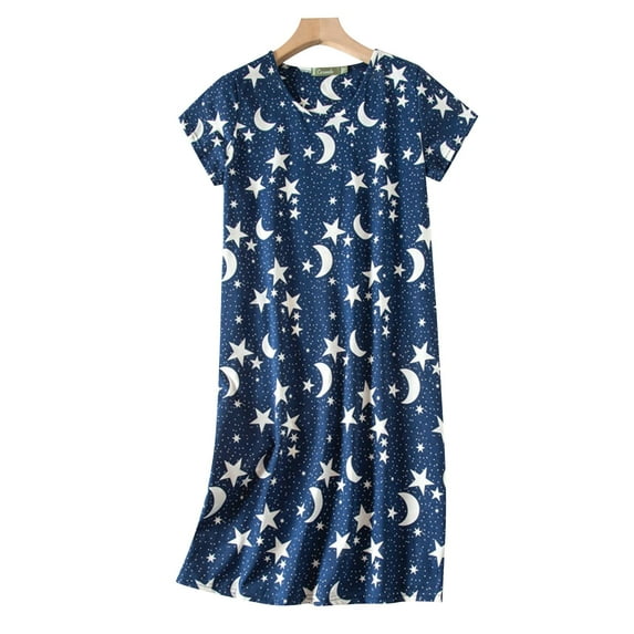 Guanyst Women's Nightgown Women's Plus Size Cute Home Clothes Knitted Cotton Sweet And Short Sleeved Round Neck Pajamas