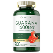 Guarana | 1600mg | 200 Capsules for Men and Women | Naturally Occurring Caffeine | by Carlyle