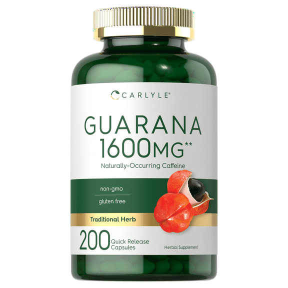 Guarana | 1600mg | 200 Capsules for Men and Women | Naturally Occurring Caffeine | by Carlyle