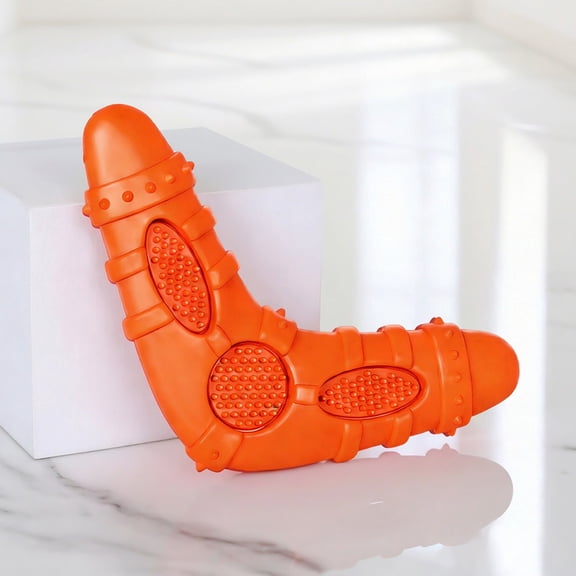 Guaranteed indestructible Dog toy, Puppy Chew toys for Teething, 8 in Rugged Silicone, Chew Bones for Small Dogs, Enamel Cleaning, Orange, 1 Pc