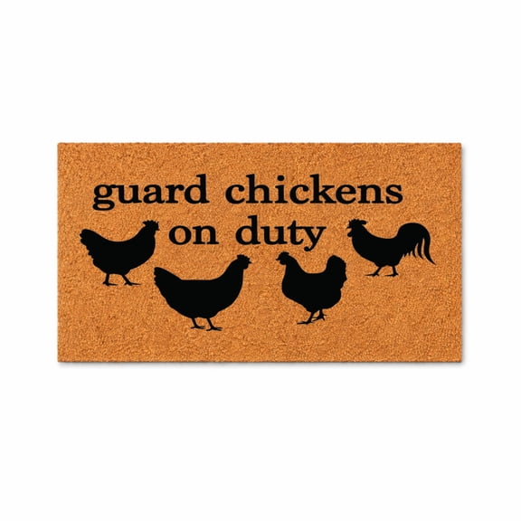 Guard Chickens On Duty Doormat, Funny Chicken Silhouette Welcome Mat, Farmhouse Front Porch Entry Rug, Housewarming Gift 5988 (18x30 inches) 5988