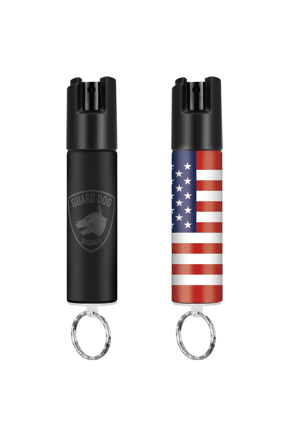 Guard Dog Quick Action 2-Pack Pepper Spray Keychain, Black & US Flag, Portable Defense Solution