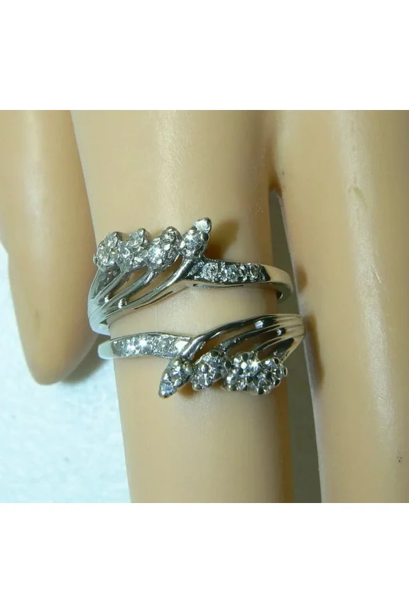 Guard Enhancer Wrap Wedding Ring Moissanite White Round Cut 2 Ct 14K White Gold Plated