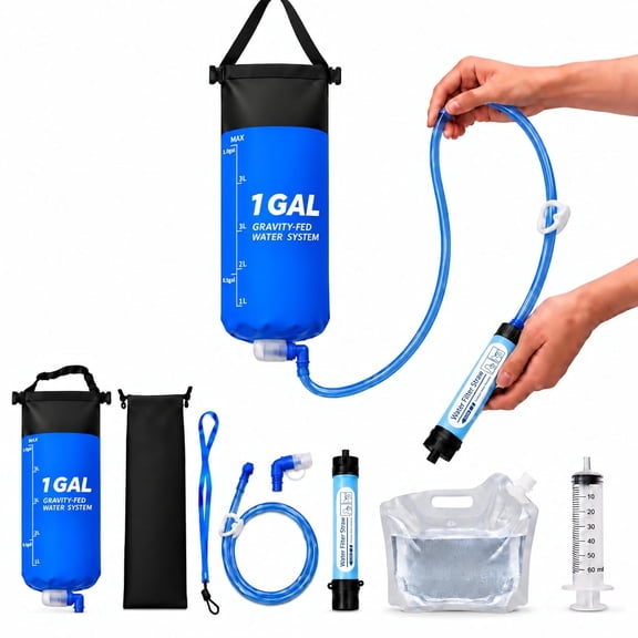 Guard Survival Water Filter, 1 Gallon Gravity-Fed Filtration System with 0.1 Micron 4-Stage Filter for Camping, Hiking, Backpacking