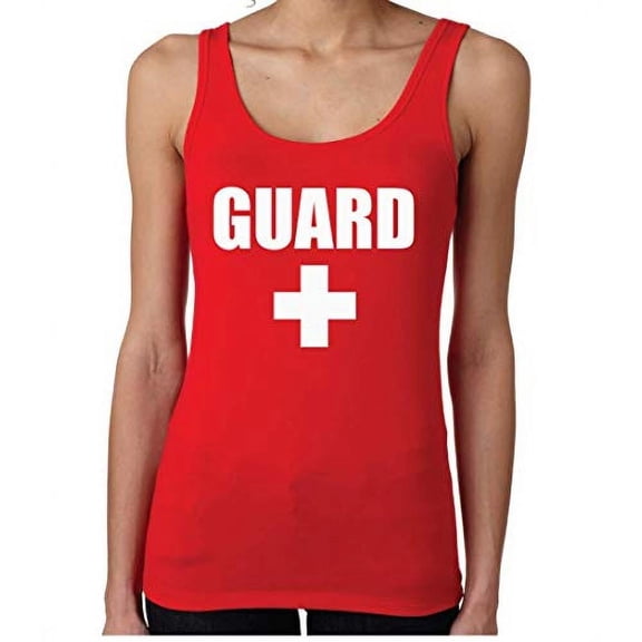 Guard Womens Ladies Tank Top Pool Ocean Lake Uniform Clothing (L) Red