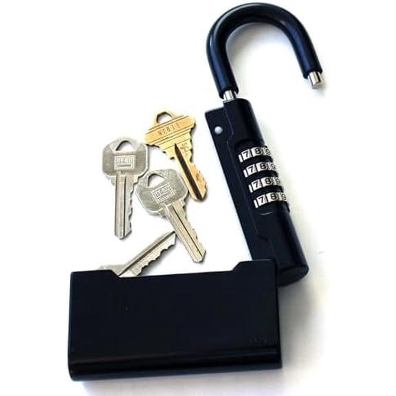 Guard-a-Key Black Realtor's Lockbox Portable Resettable Hanging Key Safe Combination Lock Box for House Keys, Realtors, Vacation Rentals, Black