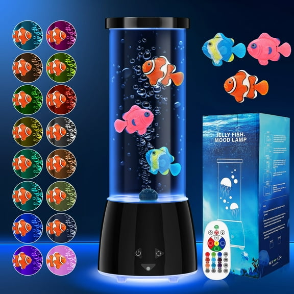 GuardWee 16 Colors Light & 4 Lighting Effects Fake Aquarium Sensory Lamp, Artificial Fish Tank with Moving Fish for Home Decor, Ideal Gift for Kids/Adults