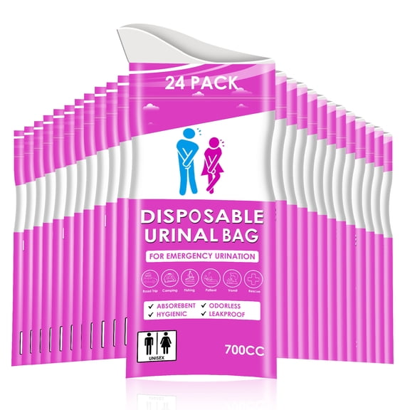 GuardWee 24 Pack 700ML Disposable Urine Bags, Unisex Portable Travel Urinal with Absorbent Gel, Leakproof for Car Trips, Camping and Outdoor Use
