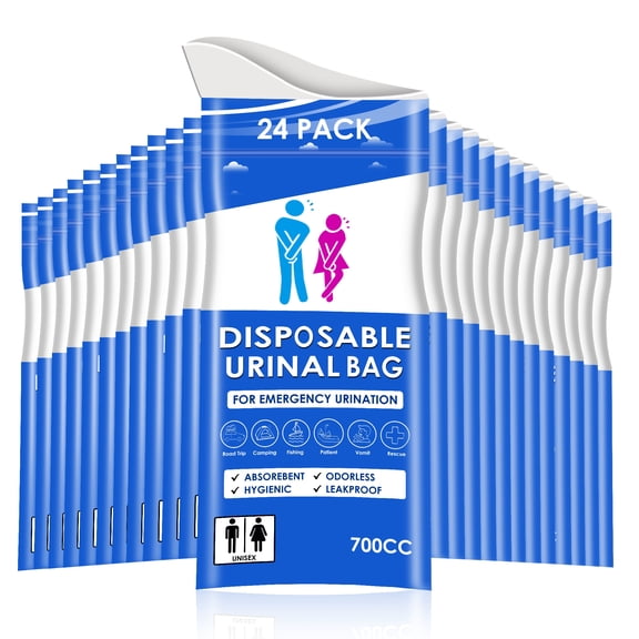 GuardWee 24 Pack 700ML Disposable Urine Bags, Unisex Portable Travel Urinal with Absorbent Gel, Leakproof for Car Trips, Camping and Outdoor Use