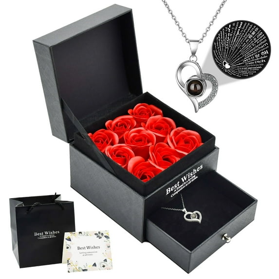 GuardWee Forever Preserved Roses with I Love You Necklace in a Box, Roses That Last Up to 3 Years, Flowers for Delivery Prime Birthday, Valentines Day Gifts for Her, Birthday Gifts (Red)