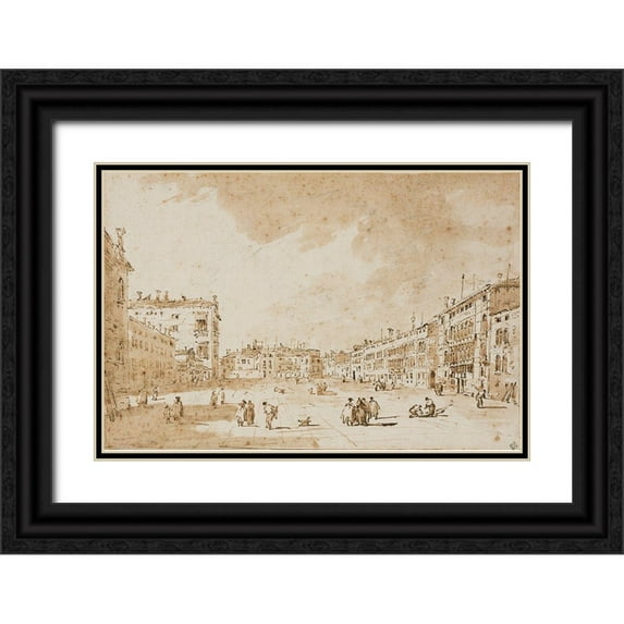 Guardi, Francesco 18x13 Black Ornate Wood Framed with Double Matting Museum Art Print Titled - View of Campo San Polo, Venice, ca. 1790