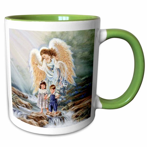 3drose, Guardian Angel, 11oz Two-tone Green Mug