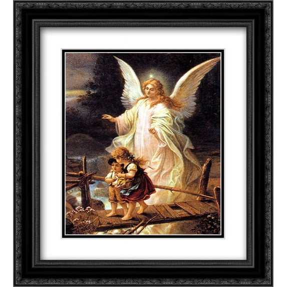 Guardian Angel 2x Matted 12x14 Black Ornate Framed Art Print