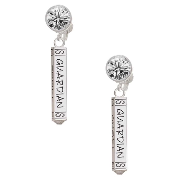Guardian Angel Bar Clear Crystal Clip On Earrings