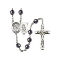 thumbnail image 1 of Guardian Angel/Basketball Silver-Plated Rosary 8mm Hematite Beads Crucifix Size 1 3/4 x 1 medal charm, 1 of 1