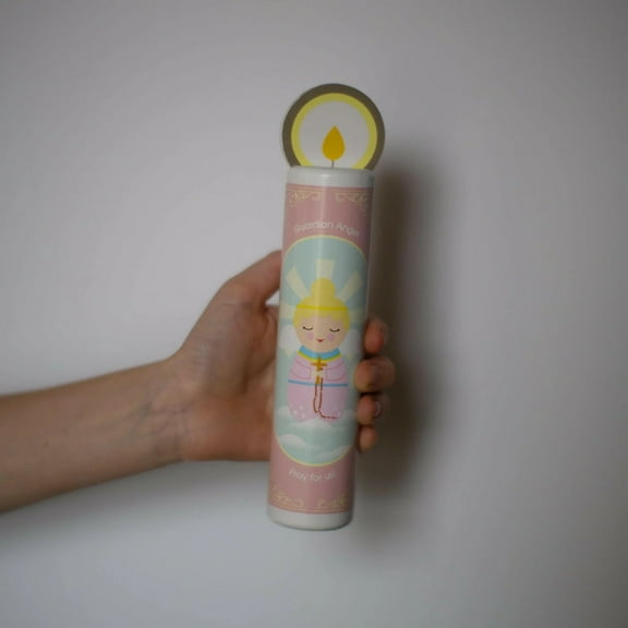 Guardian Angel Blue Wooden Prayer Candle NEW 7 Tall Age 18+ mos