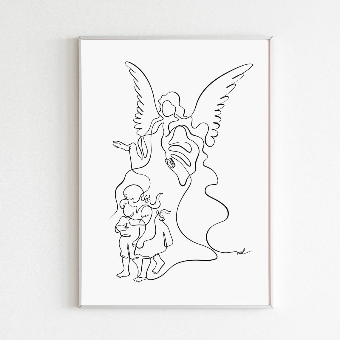 Guardian Angel Christian Line Protective Seraph Minimalist Poster Wall ...