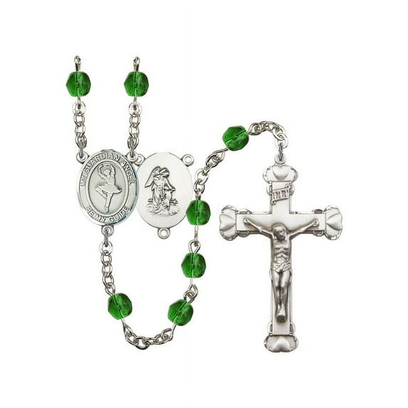 Guardian Angel/Dance Silver-Plated Rosary 6mm May Green Fire Polished Beads Crucifix Size 1 5/8 x 1 medal charm