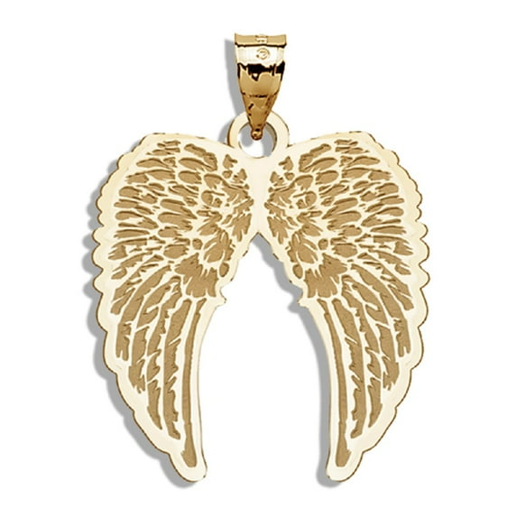 Guardian Angel Double Wing Medal - 1/2 Inch X 3/4 Inch --Solid 14K Yellow Gold