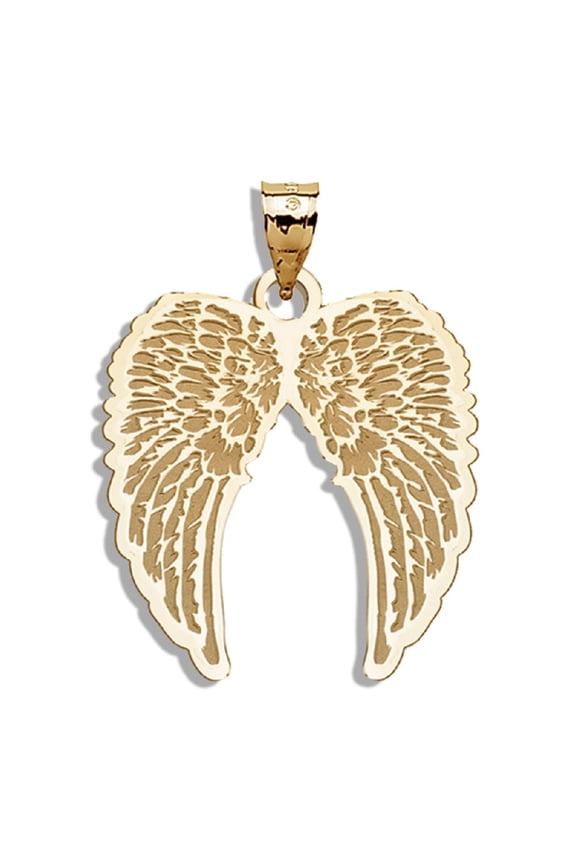 Guardian Angel Double Wing Medal - 3/4 Inch X 1 Inch -Solid 14K Yellow Gold