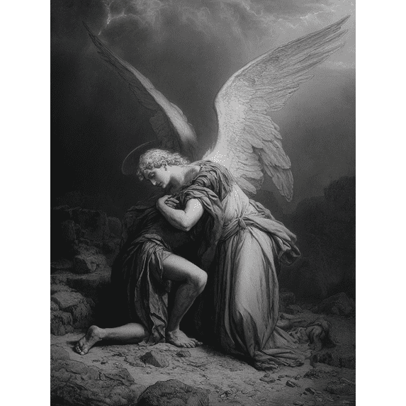 Guardian Angel Embracing Jacob Canvas Print, Religious Art for Living Room Bedroom Study Hallway Office Home Decor
