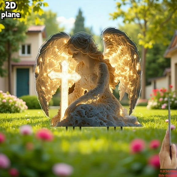 Guardian Angel Garden Decor Solar Light Waterproof Outdoor Yard Statues, 2D Acrylic Signage Ornaments Potted Plant Scenery Signage Ground Decoration, Ideal Gift