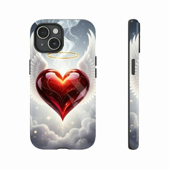 Guardian Angel Heart with Wings Halo Glitter Stylish Protective Case Compatible with iPhone 11/12/13/14/15/16 (Pro Max/Plus) for Valentine’s Day Lovers