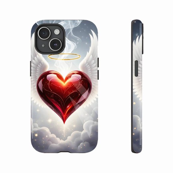Guardian Angel Heart with Wings Halo Glitter Stylish Protective Case Compatible with iPhone 11/12/13/14/15/16 (Pro Max/Plus) for Valentine’s Day Lovers