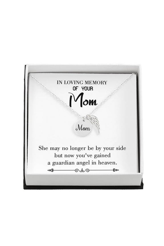 Guardian Angel In Heaven White Mom Remembrance Necklace Angel Wing Charm, Stainless Steel 18-22'' Chain