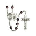 thumbnail image 1 of Guardian Angel / Marine Corp Silver-Plated Rosary 7mm Brown Beads Crucifix Size 1 3/4 x 1 medal charm, 1 of 1