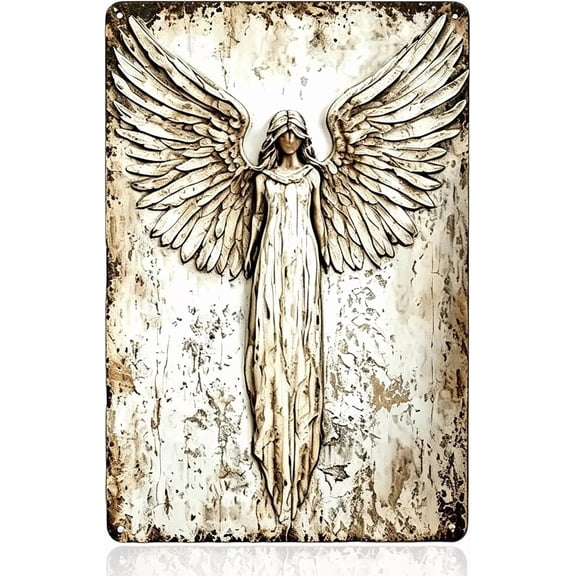 Guardian Angel Metal Wall ArtRustic Vintage Angel Wings Wall DecorDistressed Christian Home Decor Sign for Bedroom Memorial(8*12in)Q
