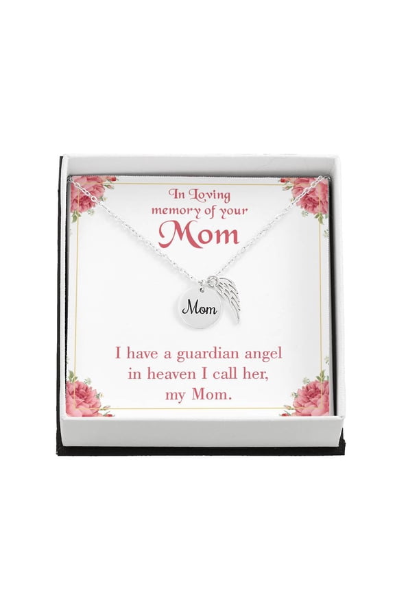 Guardian Angel Mom Mom Remembrance Necklace Angel Wing Charm, Stainless Steel 18-22'' Chain