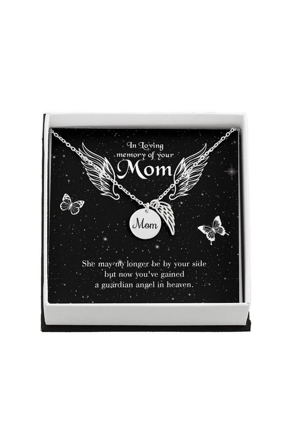 Guardian Angel Mom Remembrance Necklace Angel Wing Charm, Stainless Steel 18-22'' Chain