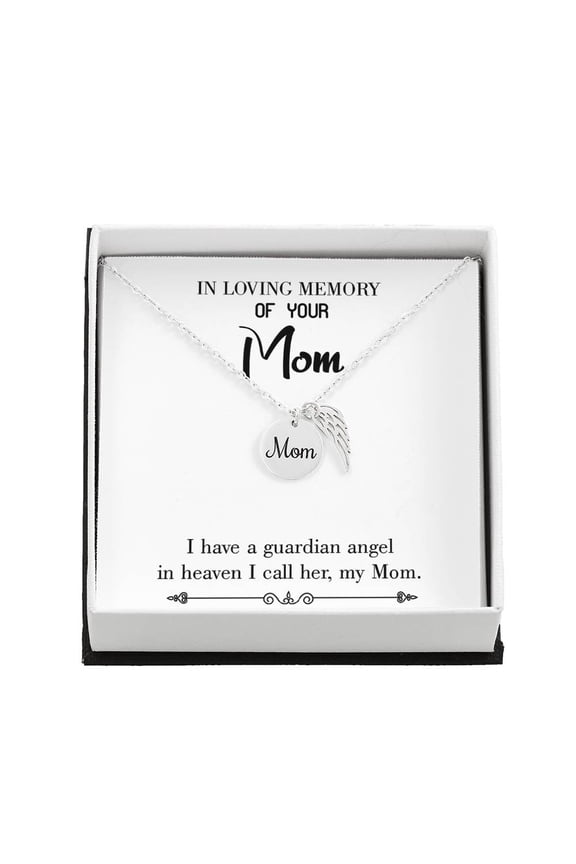 Guardian Angel Mom White Mom Remembrance Necklace Angel Wing Charm, Stainless Steel 18-22'' Chain