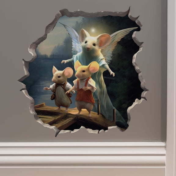 Guardian Angel Mouse in Mouse Hole Decal - Mouse Hole 3D Wall Sticker