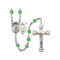 thumbnail image 1 of Guardian Angel / Nat'l Guard Silver-Plated Rosary 6mm August Green Fire Polished Beads Crucifix Size 1 5/8 x 1 medal charm, 1 of 1