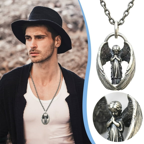 Guardian Angel Necklace for Women Stainless Steel Classic Seraph Angle Wing Prayer Amulet Pendant Jewelry Gift