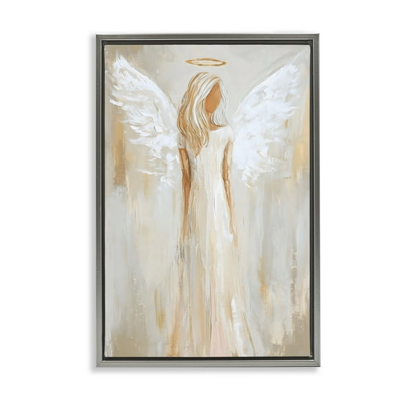 Stupell Industries Guardian Angel Portrait Gray Framed Floater Canvas Wall Art, design by Petal Prints Design