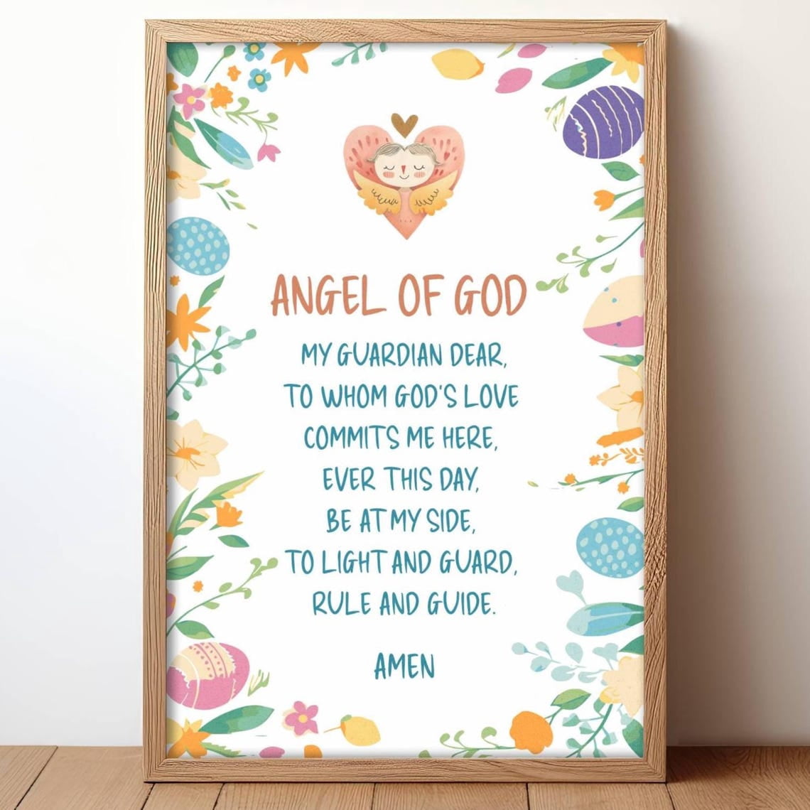 Guardian Angel Prayer Print, Angel Of God Catholic Nursery Wall Art ...