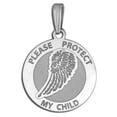 thumbnail image 1 of Guardian Angel "Protect My Child" Single Wing Medal  - 2/3 Inch X 2/3 Inch -Solid 14K White Gold, 1 of 1