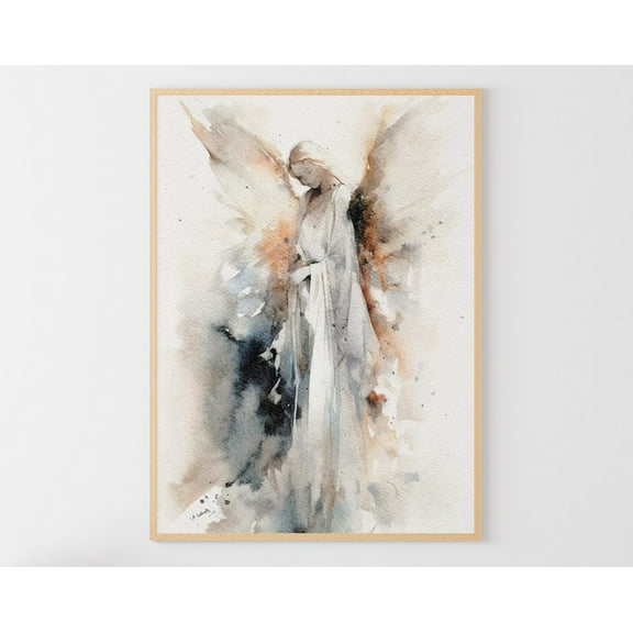 Guardian Angel Religious Wall Art Angel Abstract Angel Art Poster Calm Art, Stretched Canvas Size 16x24