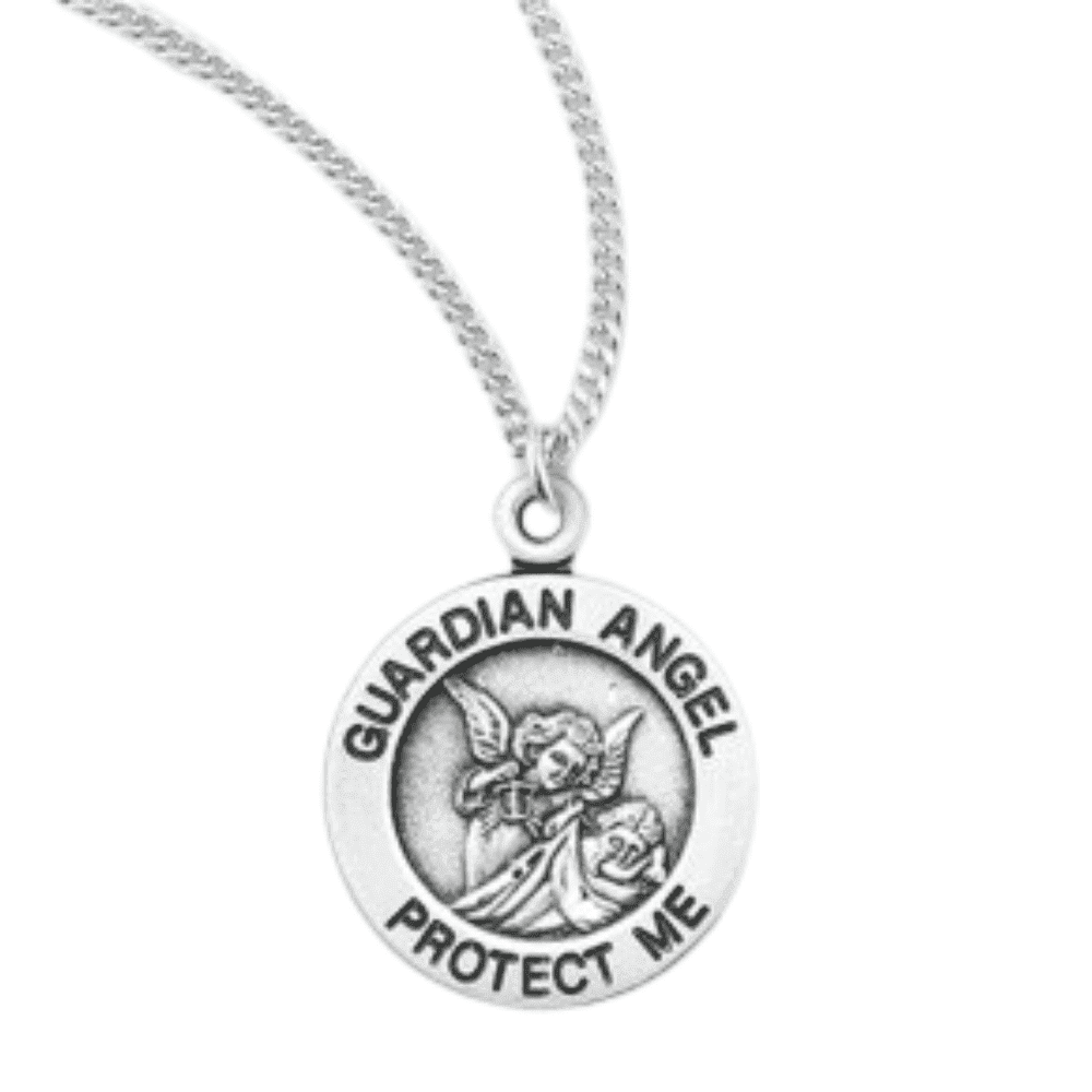 Guardian Angel Round Sterling Silver Medal, 18